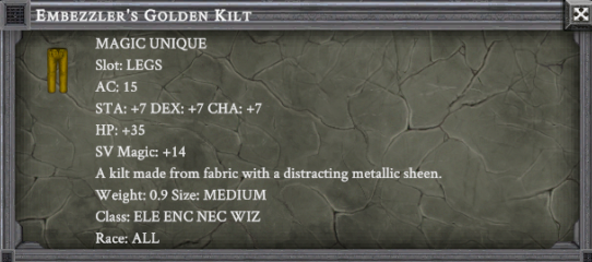 EMBEZZLER'S GOLDEN KILT item card